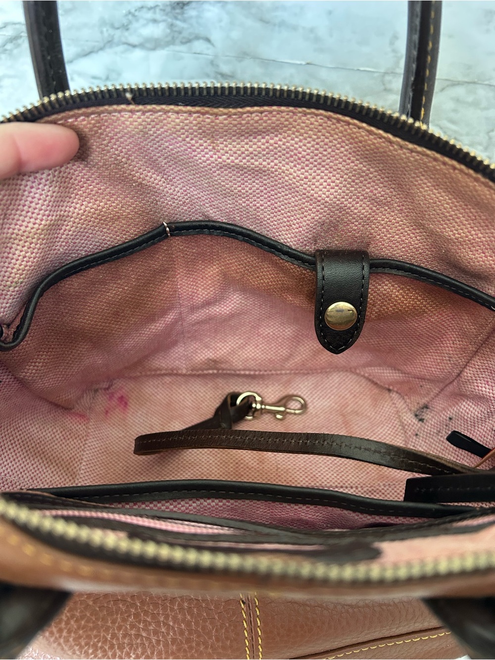 Dooney & Bourke | vintage Brown Pebbled Leather Satchel - Picture 12 of 16